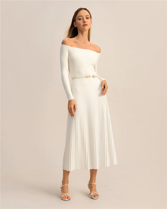 Sue Off-shoulder Long Sleeve Knit Maxi Dress