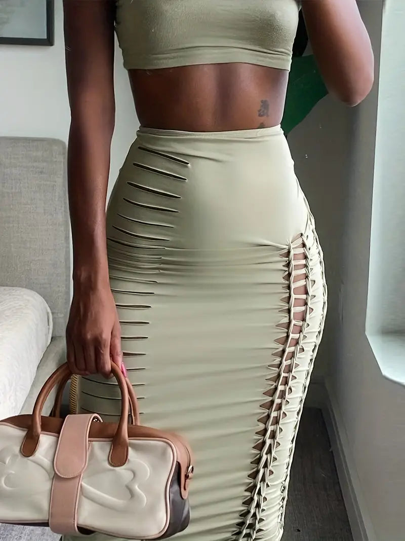 Ochre Crop Top and Skirt Set