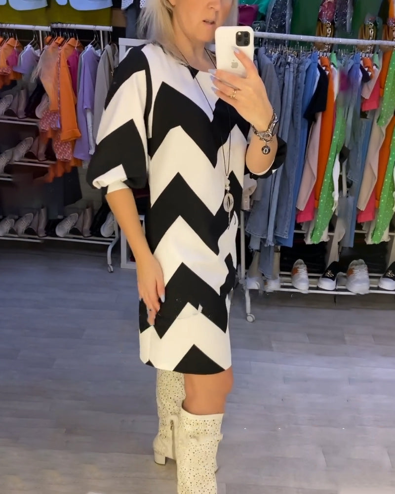 Striped Casual Dress with Round Neck