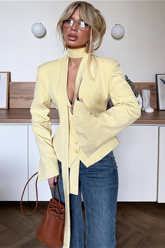 Vintage Slim Fit Solid Color Blazer