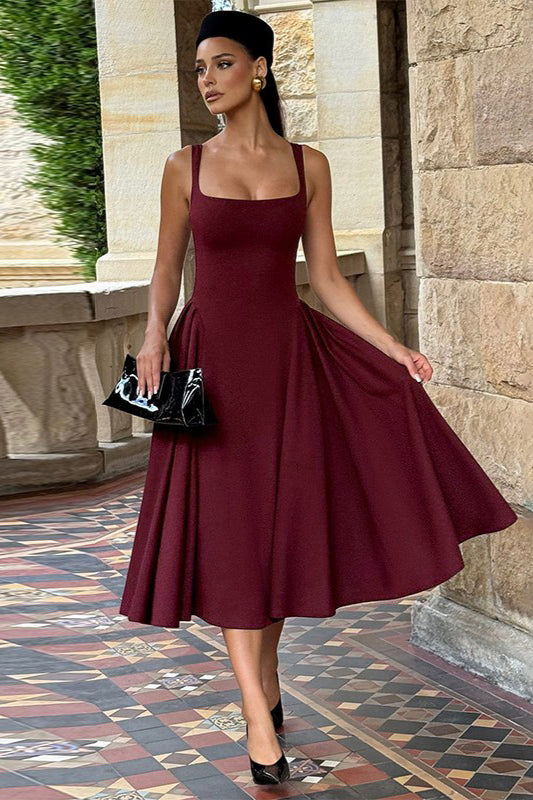 Backless Square Neck Fitted Party Dress