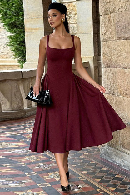 Backless Square Neck Fitted Party Dress