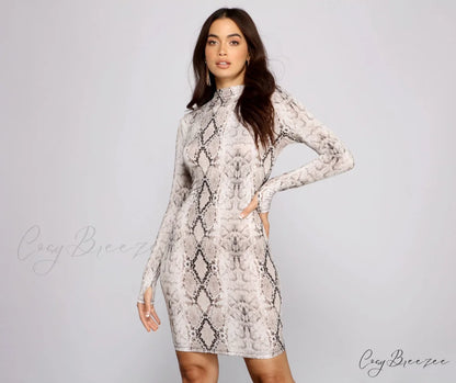 Babe Alert Snake Charming Print Mini Dress SNAKE / XS