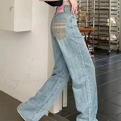 Baby Blue Loose Straight Thin Summer Tassel Versatile Trend Women’s Jean