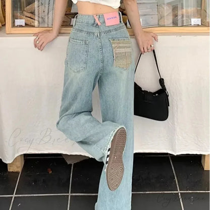 Baby Blue Loose Straight Thin Summer Tassel Versatile Trend Women’s Jean Sky Blue / XS