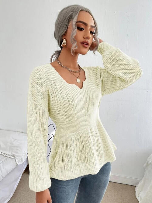 Shoulder Arm Knit Notched Dropped Top with Long Detail