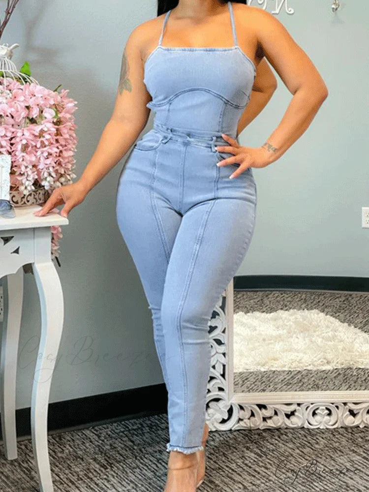 Back Embroidered Graceful Baggy Boyfriend Jeans Blue / S
