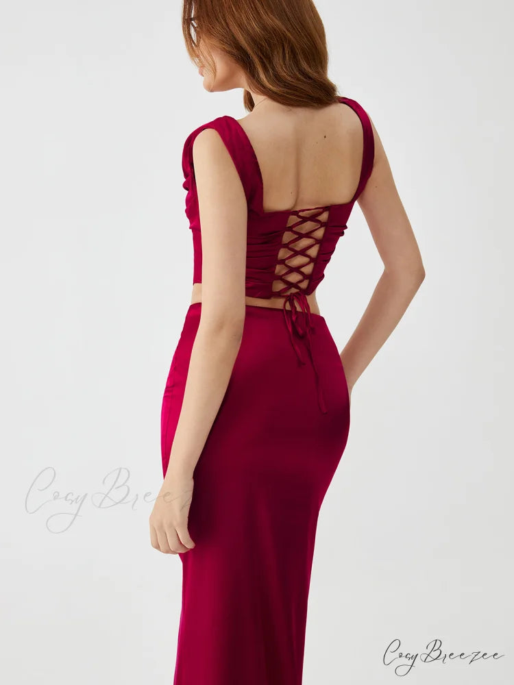Back Lace Up Cami Modern With Maxi Skirt Set