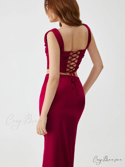 Back Lace Up Cami Modern With Maxi Skirt Set