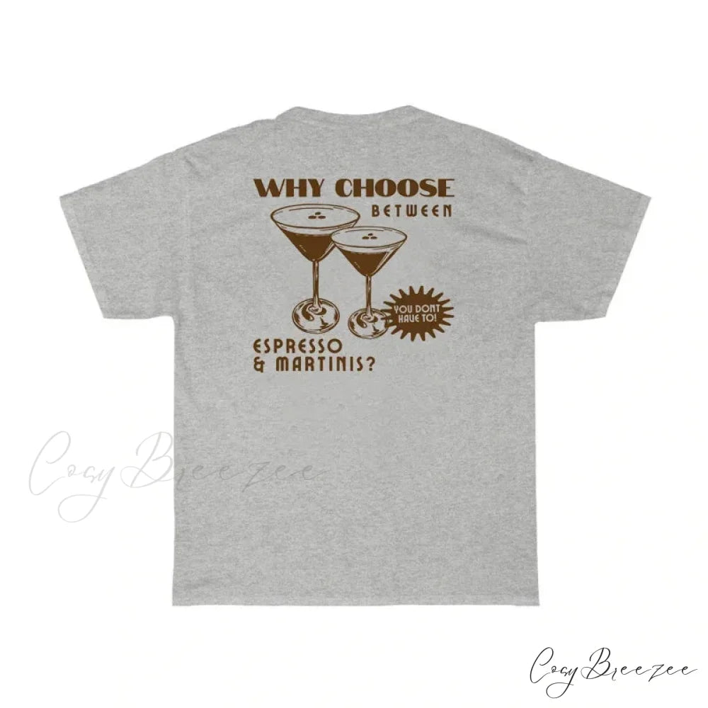 Back Print Stylish Espresso Martini T-Shirt GRAY / XL