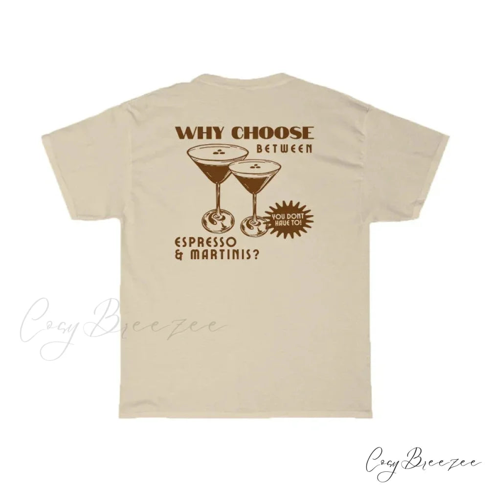Back Print Stylish Espresso Martini T-Shirt Khaki / XL