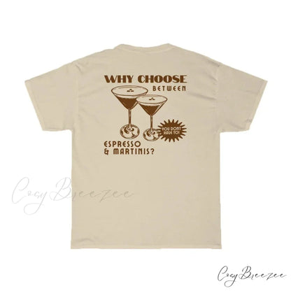 Back Print Stylish Espresso Martini T-Shirt Khaki / XL