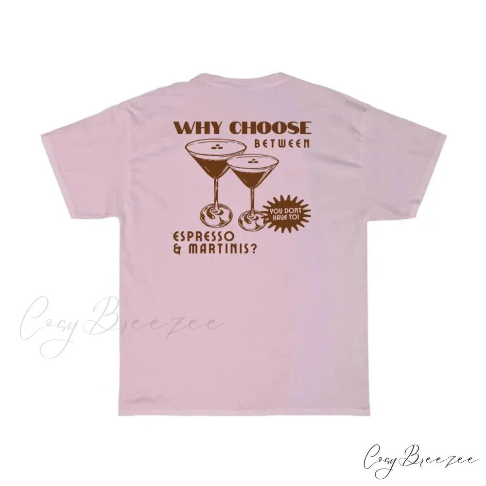 Back Print Stylish Espresso Martini T-Shirt Pink / XL