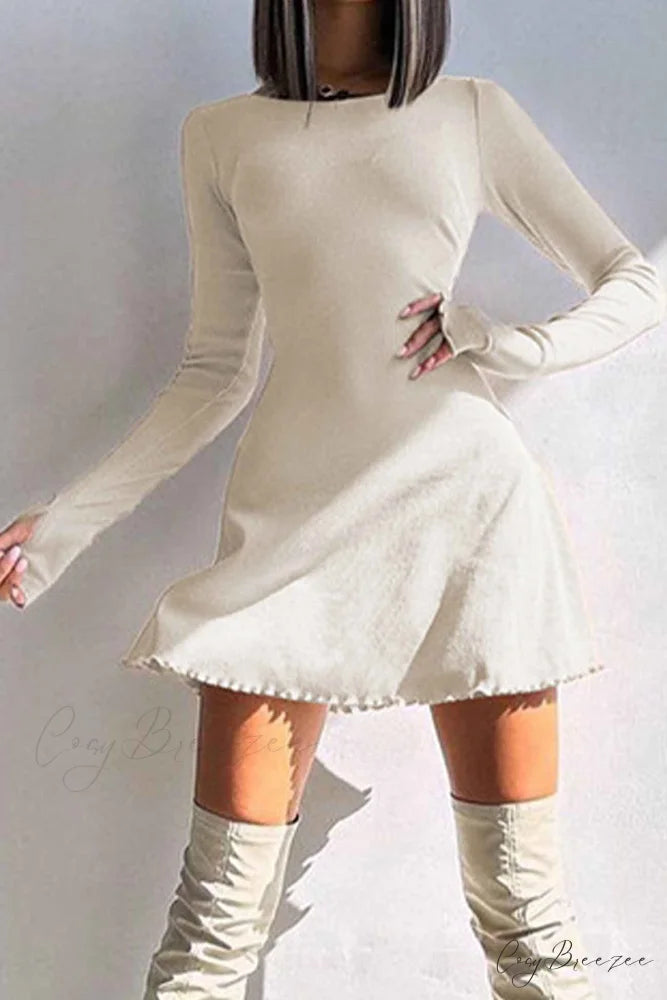 Back Strap Long Sleeve Mini Dress Apricot / L