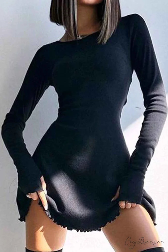 Back Strap Long Sleeve Mini Dress Black / M