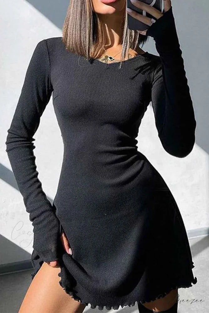 Back Strap Long Sleeve Mini Dress Black / S
