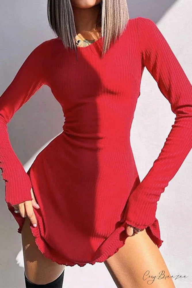Back Strap Long Sleeve Mini Dress Red / S