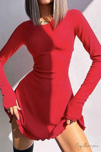 Back Strap Long Sleeve Mini Dress Red / S