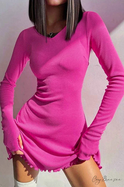 Back Strap Long Sleeve Mini Dress Rose / S