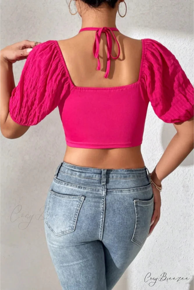 Back Tie Halter Neck Blouse
