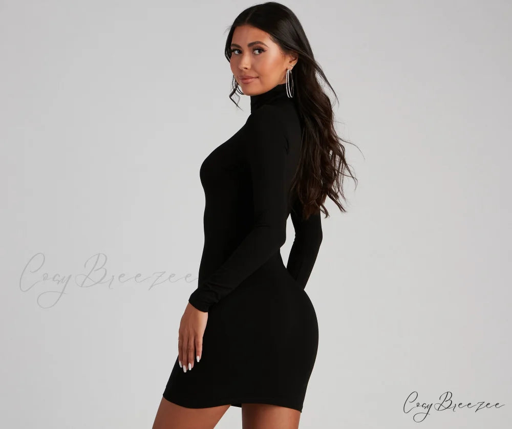 Back To Basics Charming Turtleneck Mini Dress