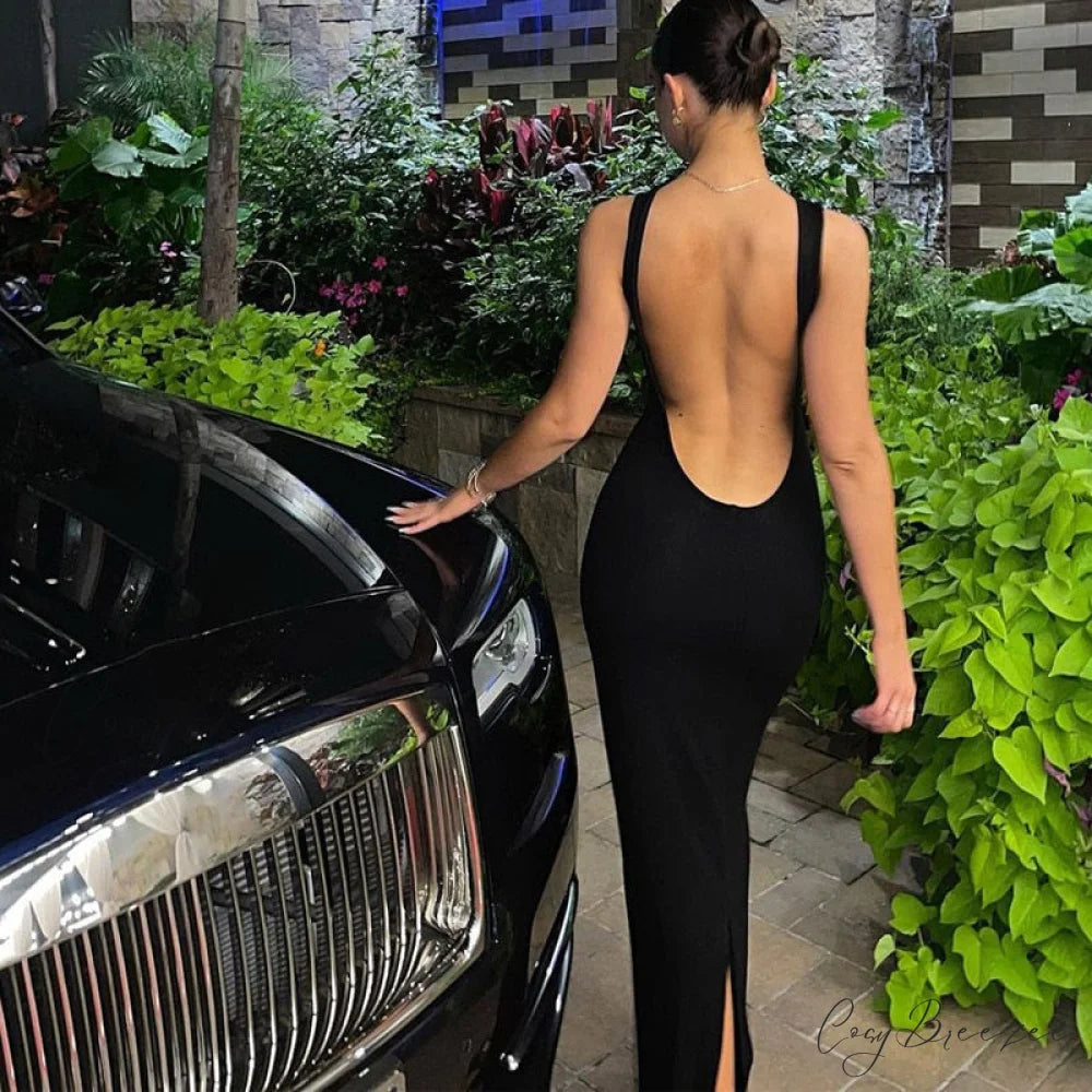 Backless Bodycon Stylish Maxi Dress black / S