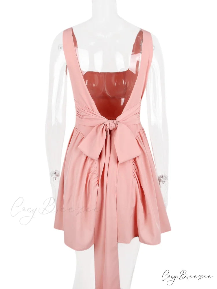 Backless Bow Stylish Mini Dress Pink / M