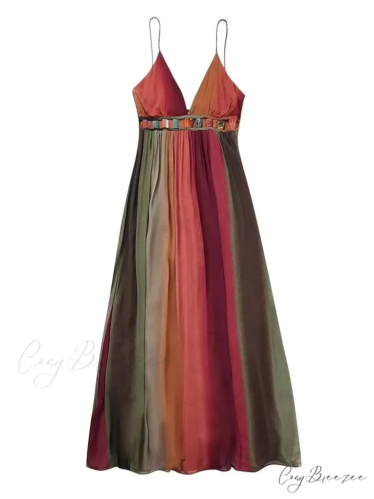 Backless Chiffon Beach Sling Maxi Dress RED / XS