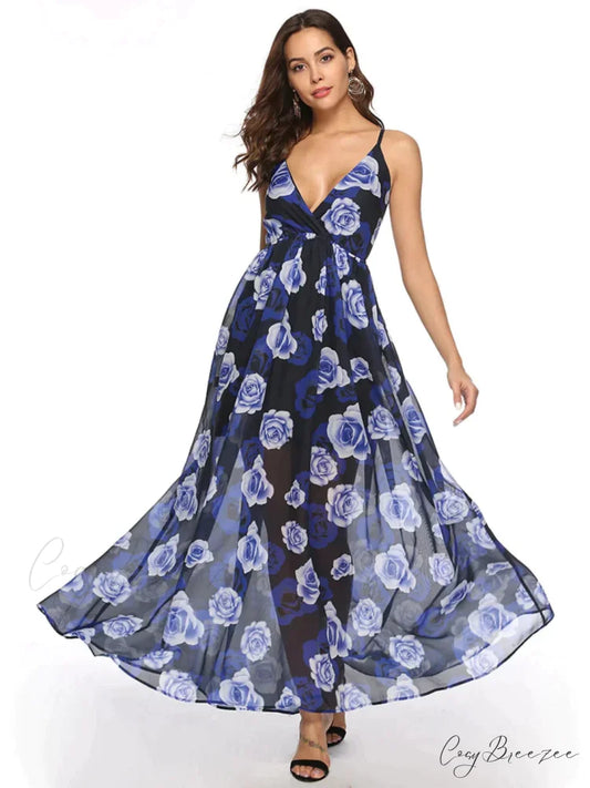Backless Chiffon Printed Swing Dress