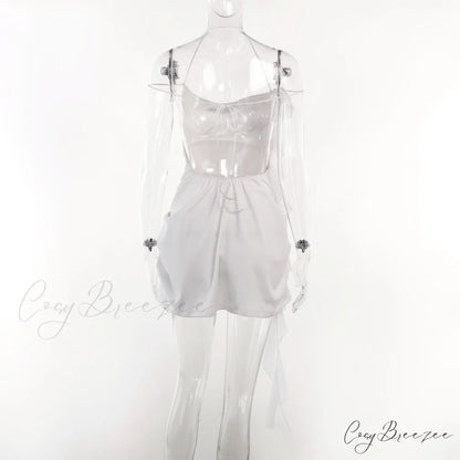 Backless Cowl Neck Charming Flower Frill Mini Dress