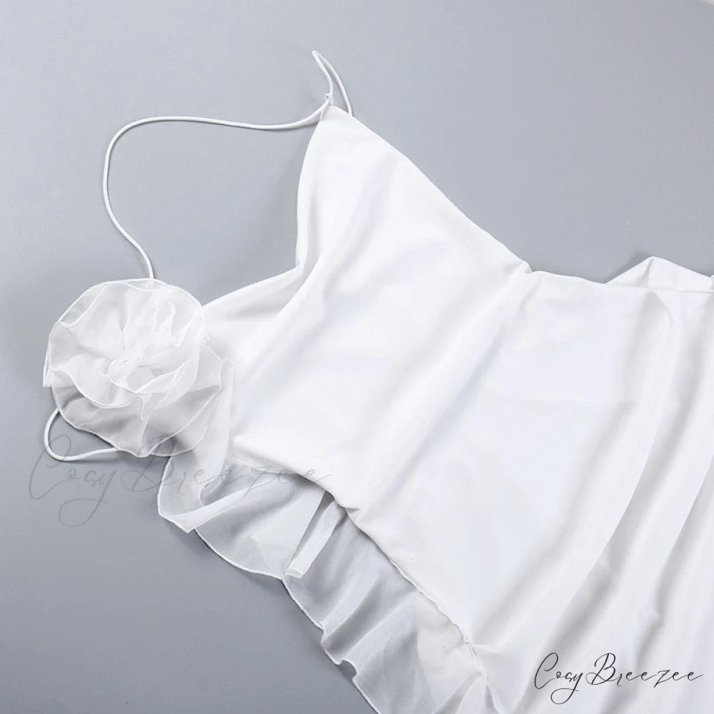 Backless Cowl Neck Charming Flower Frill Mini Dress