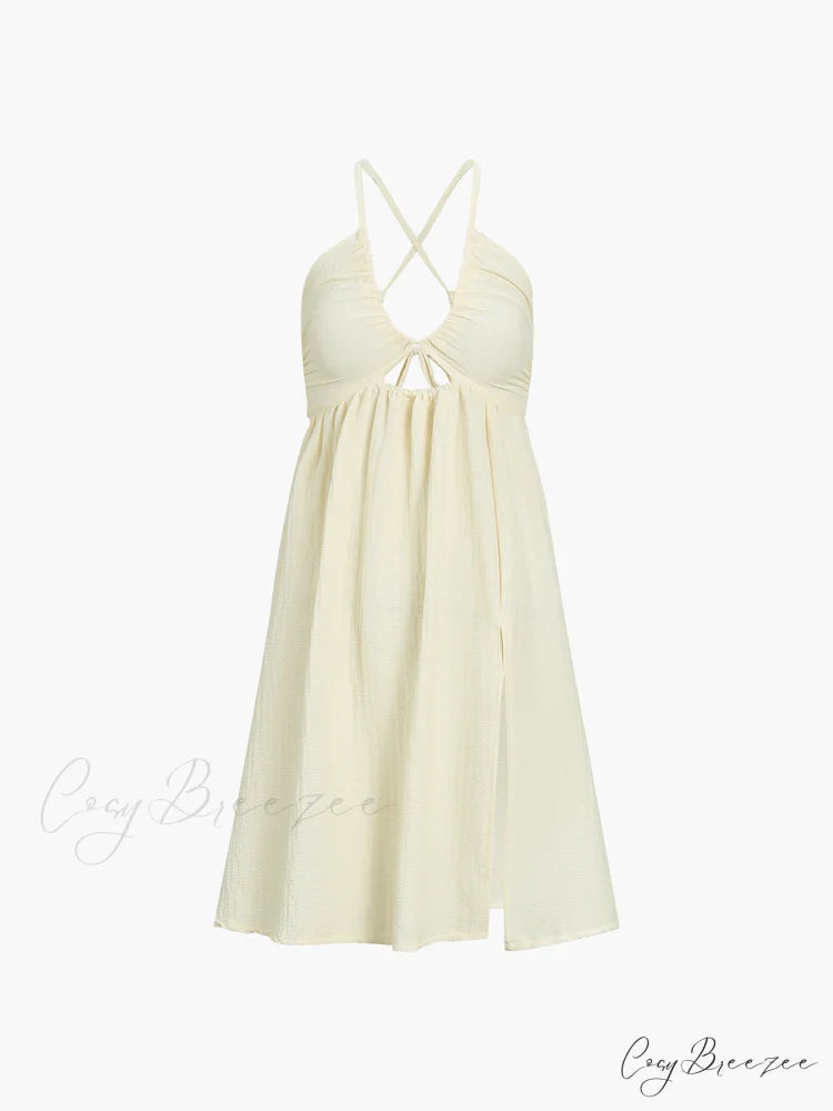 Backless Criss Cross Trendy Split Midi Dress