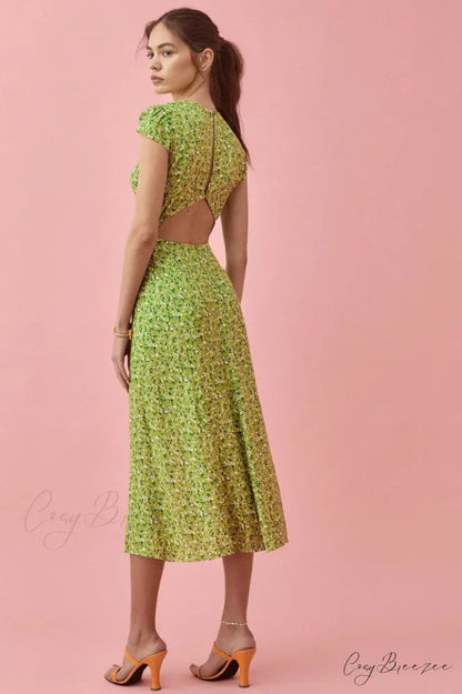Backless Cut Out Charming Slit Midi Dress