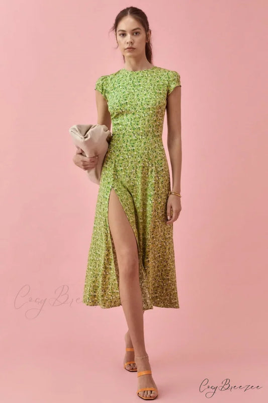Backless Cut Out Charming Slit Midi Dress S / Green