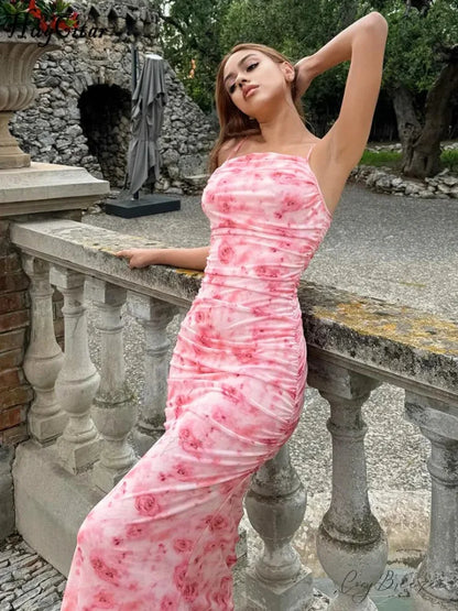 Backless Draped Floral Print Maxi Dress floraldress-250126