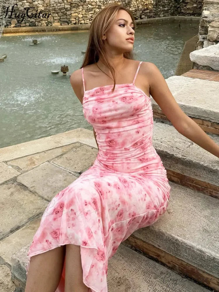 Backless Draped Floral Print Maxi Dress floraldress-250126