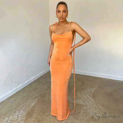 Backless Draped Maxi Dress Orange / S