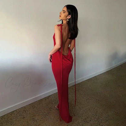 Backless Draped Maxi Dress Red / S