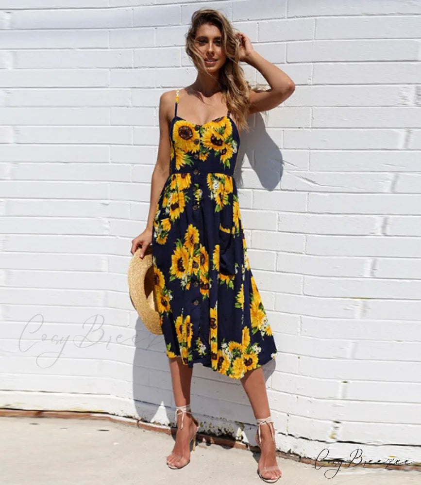 Backless Flowered Women Dot Polka - Sexy Bohemian Female Striped Gown Dress M / BLACK
