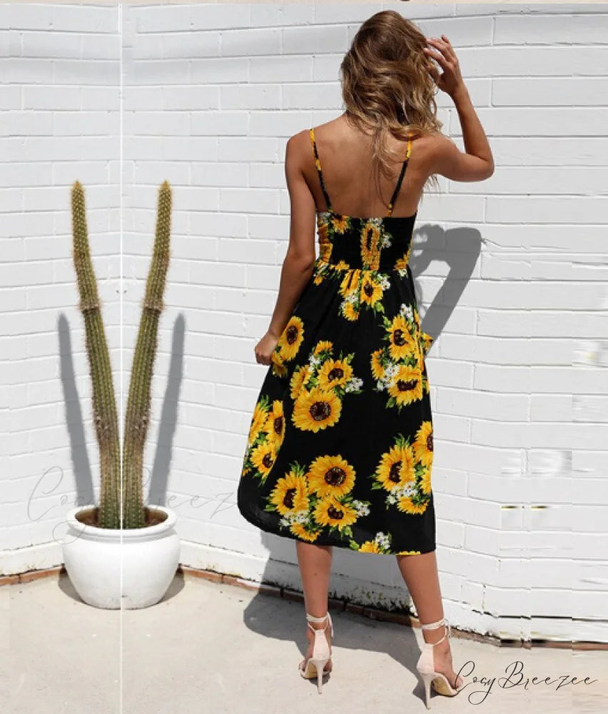 Backless Flowered Women Dot Polka - Sexy Bohemian Female Striped Gown Dress M / BLUE
