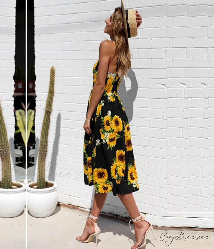 Backless Flowered Women Dot Polka - Sexy Bohemian Female Striped Gown Dress M / WHITE