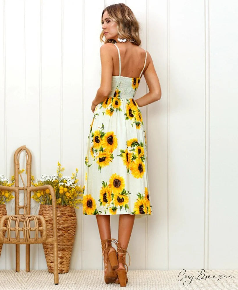 Backless Flowered Women Dot Polka - Sexy Bohemian Female Striped Gown Dress S / BLACK