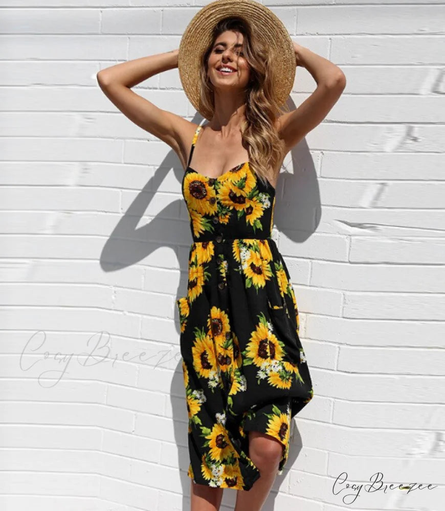 Backless Flowered Women Dot Polka - Sexy Bohemian Female Striped Gown Dress S / BLUE