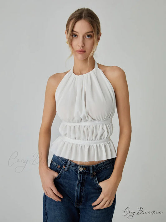 Backless Halter Graceful Tank Top White / S