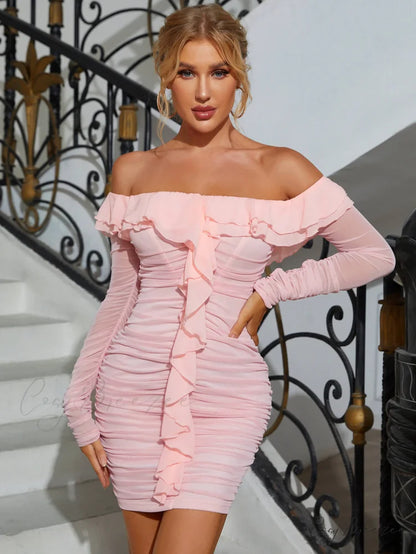 Backless Hollow Graceful Out Slit Dress Pink / XS