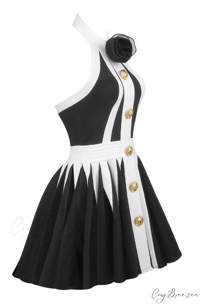 Backless Knit Dress Charming With Rose Detail