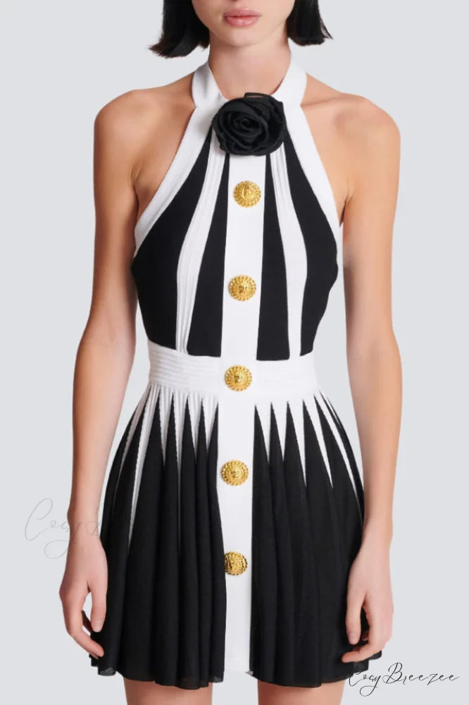 Backless Knit Dress Charming With Rose Detail