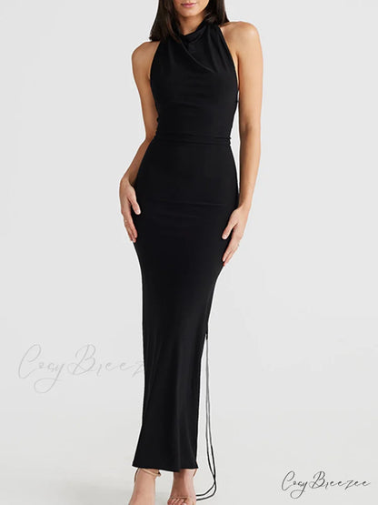 Backless Knotted Split Trendy Long Knit Dress