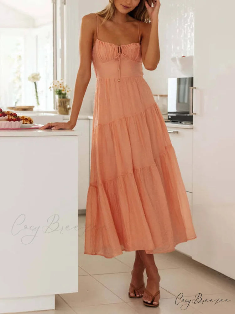 Backless Lace-Up Sleeveless Charming Patchwork Slip Dress