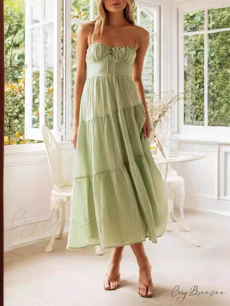Backless Lace-Up Sleeveless Charming Patchwork Slip Dress